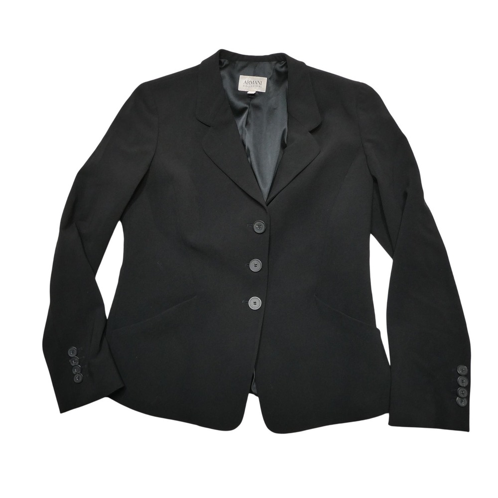 Armani Collezioni Blazer Womens 8 Black Lined 3 Button Tailored‎ Jacket
